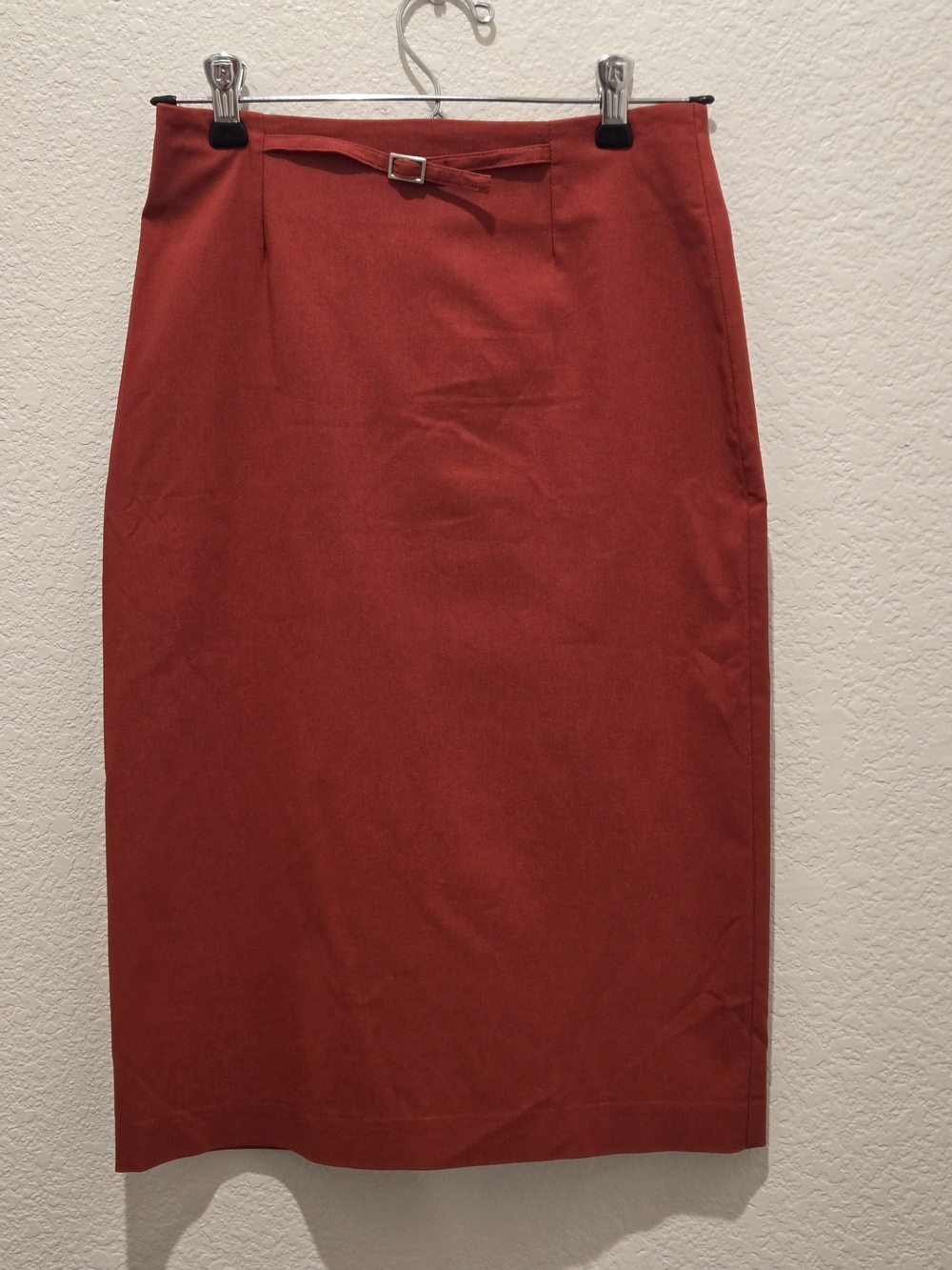 Classic Red Rust Pencil Skirt w/ Thin Waist Belt Size XS